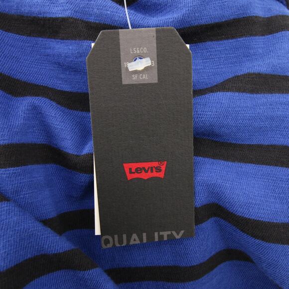 Levis Shirt Top Blouse Blue Black Stripes Striped Long Sleeve Boat Neck Size M - Picture 9 of 11